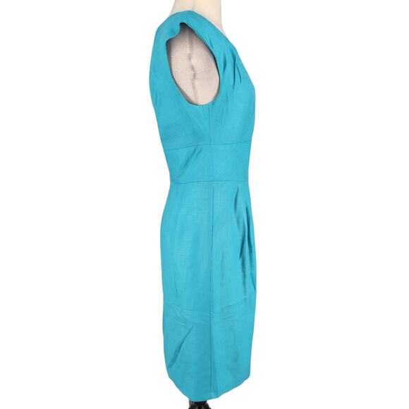 Trina Turk Pleated Neckline Sheath Dress Blue - Picture 5 of 7